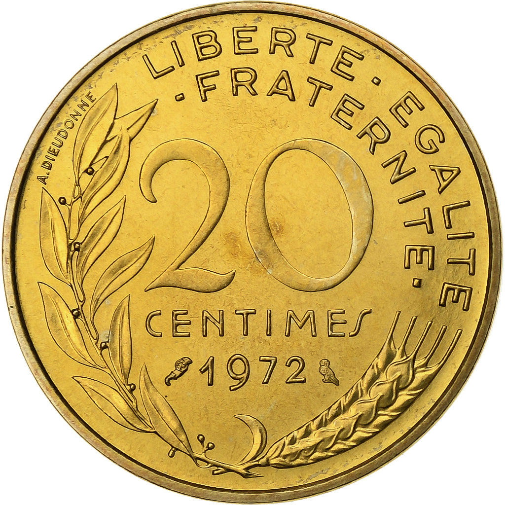 France, 20 Centimes, Marianne, 1972, Paris, FDC, Bronze-Aluminium, FDC