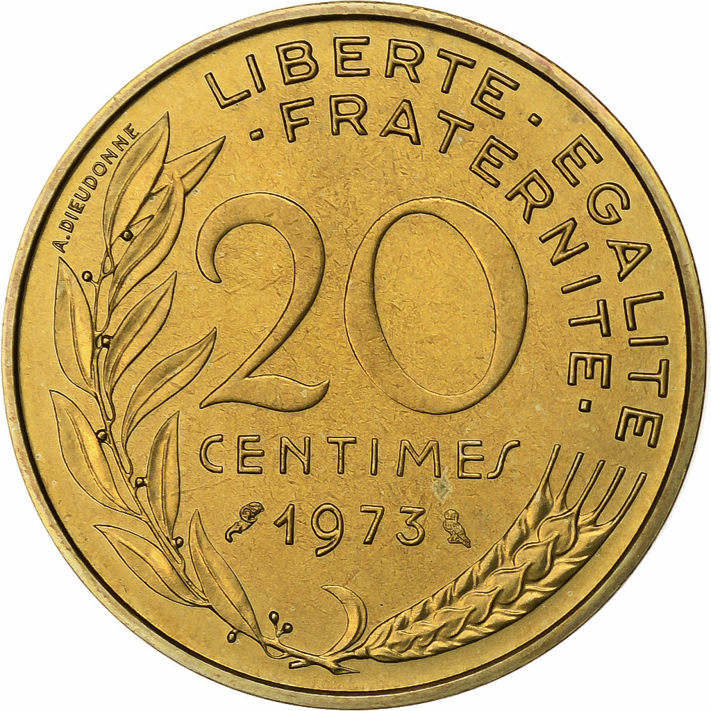 Francja, 20 Centimes, Marianne, 1973, Paris, série FDC, Aluminium-Brąz