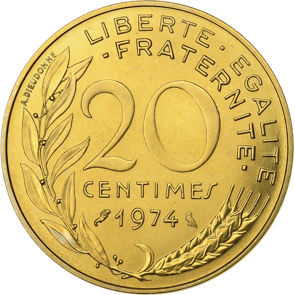 Frankreich, 20 Centimes, Marianne, 1974, Paris, FDC, Aluminum-Bronze, STGL