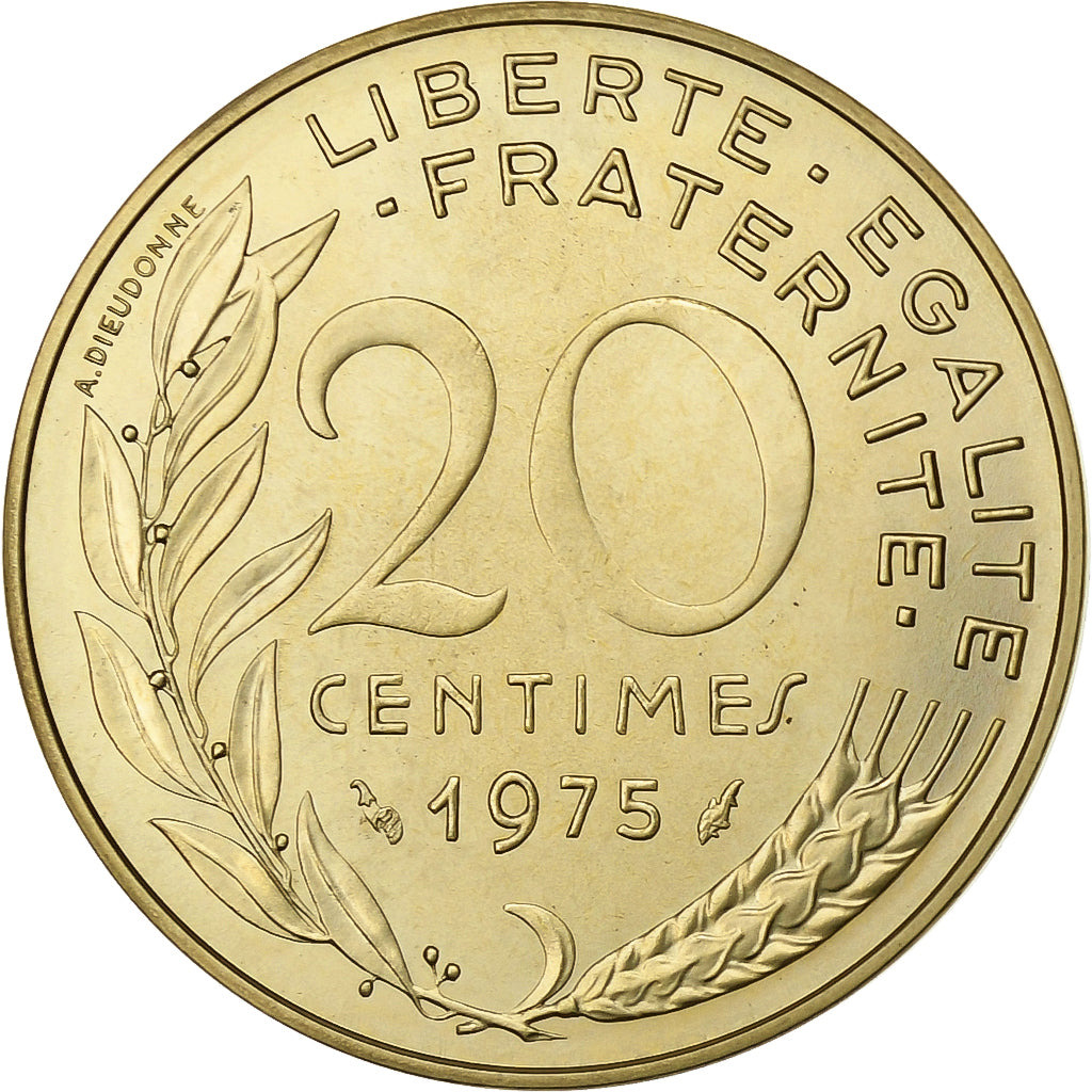 France, 20 Centimes, Marianne, 1975, Paris, FDC, Aluminum-Bronze, MS(65-70)