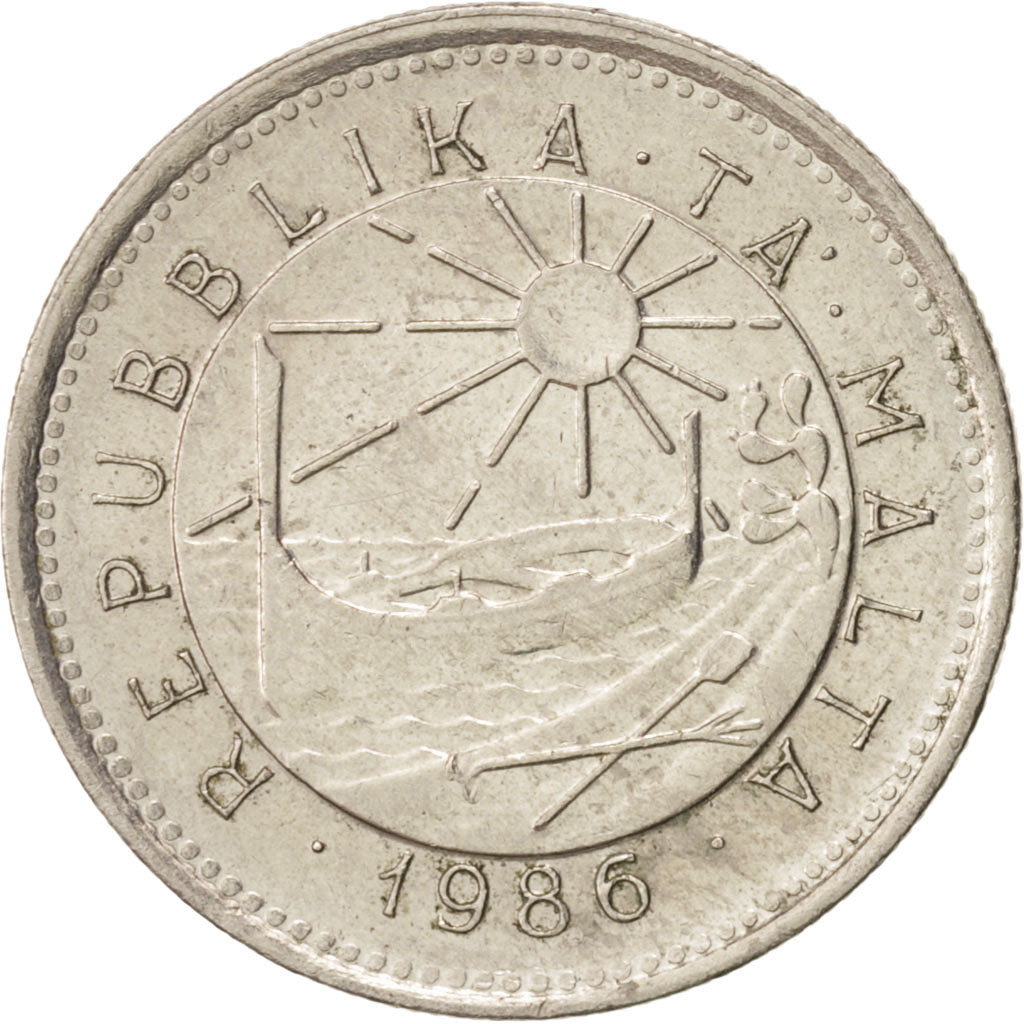 Coin, Malta, 5 Cents, 1986, MS(63), Copper-nickel, KM:77