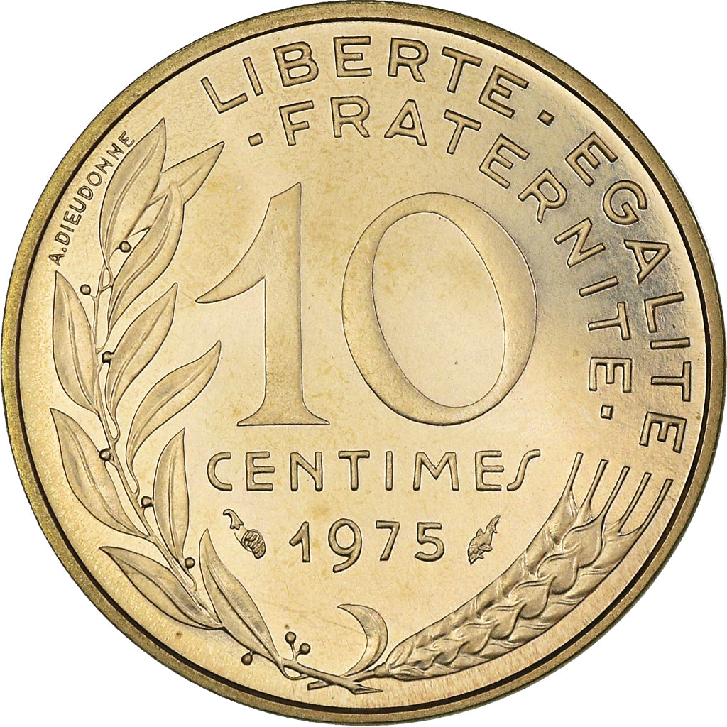 Moeda, França, Marianne, 10 Centimes, 1975, Paris, FDC, MS(65-70)