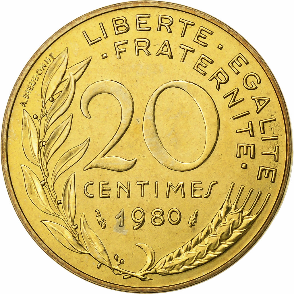 França, 20 Centimes, Marianne, 1980, Paris, FDC, Alumínio-Bronze, MS(65-70)