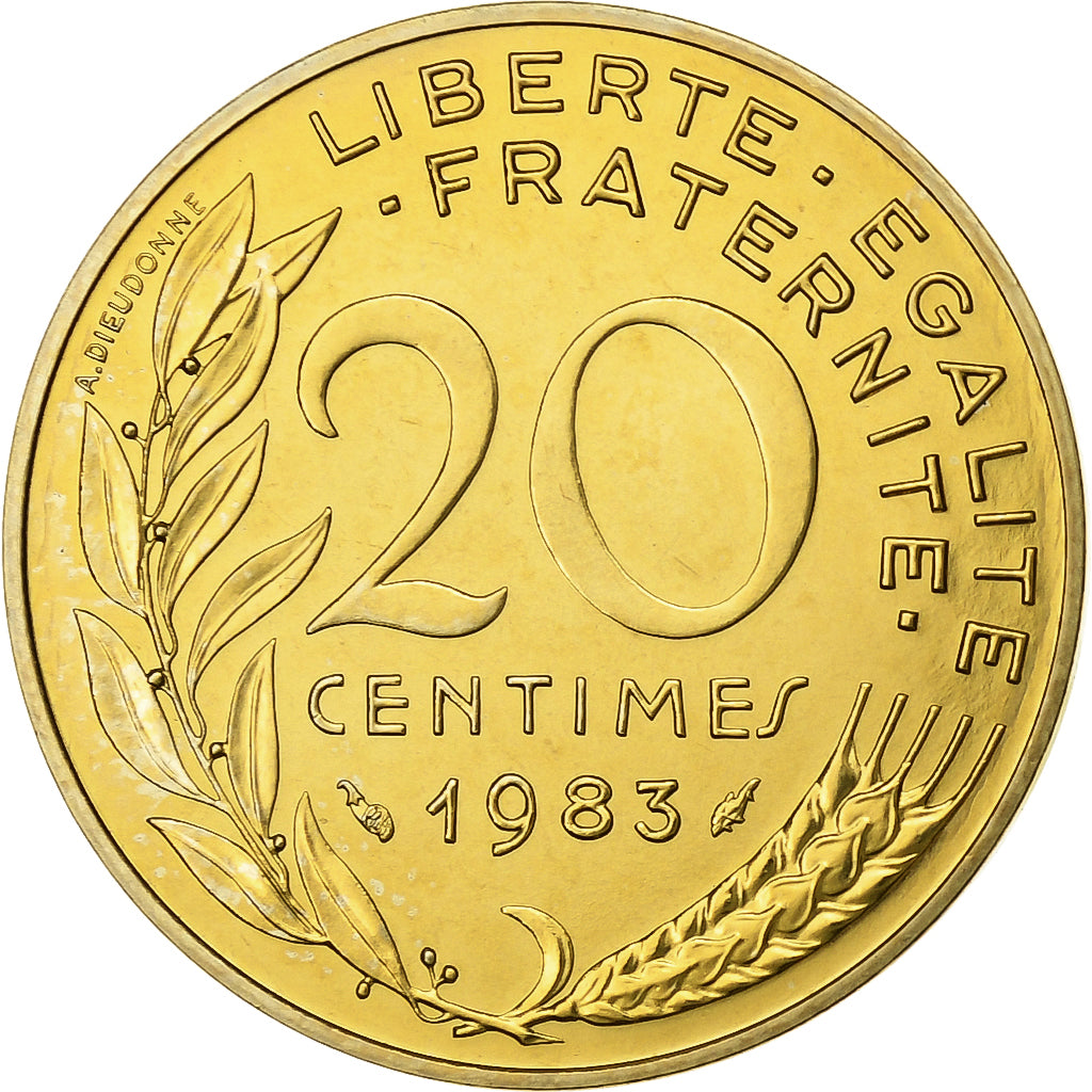 Moneta, Francja, Marianne, 20 Centimes, 1983, Paris, MS(65-70), Aluminium-Brąz