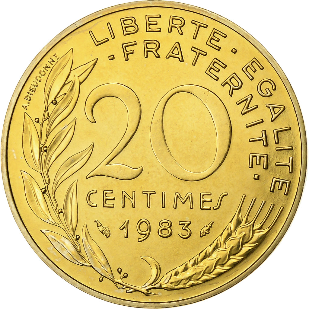 Francja, 20 Centimes, Marianne, 1983, Paris, FDC, Aluminium-Brąz, MS(65-70)