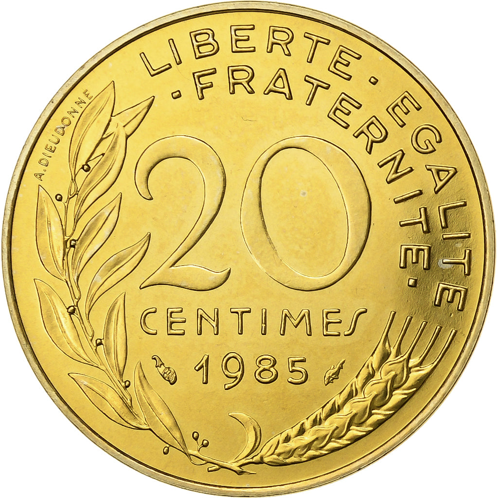 França, 20 Centimes, Marianne, 1985, Paris, FDC, Alumínio-Bronze, MS(65-70)
