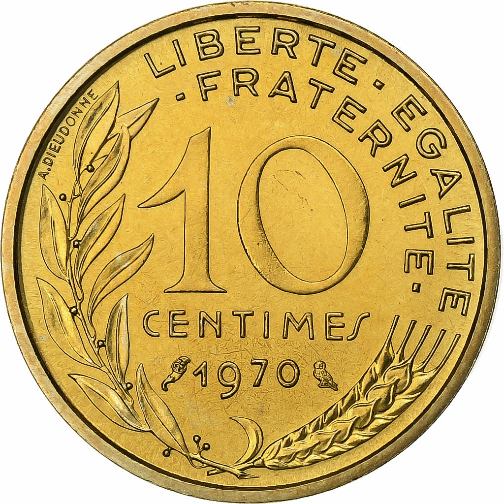 Francja, 10 Centimes, Marianne, 1970, Paris, Aluminium-Brąz, MS(65-70)
