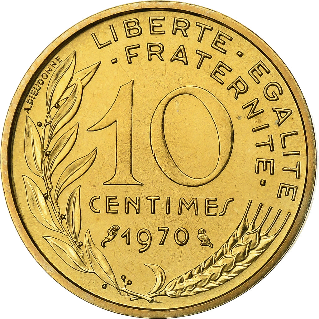 Francja, 10 Centimes, Marianne, 1970, Paris, FDC, Aluminium-Brąz, MS(65-70)