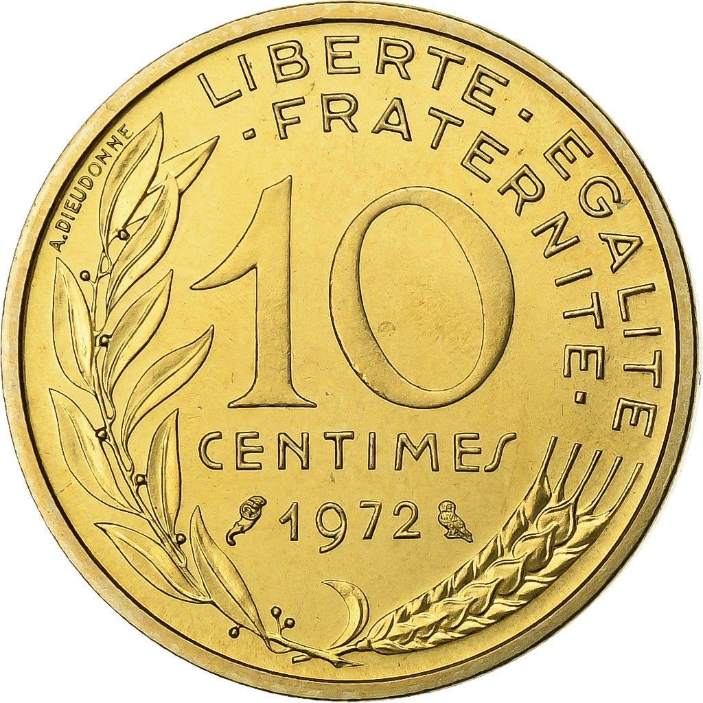 France, 10 Centimes, Marianne, 1972, Paris, Aluminum-Bronze, MS(65-70)