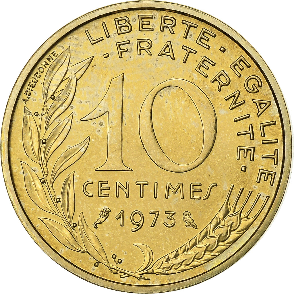 France, 10 Centimes, Marianne, 1973, Paris, Aluminum-Bronze, MS(65-70)