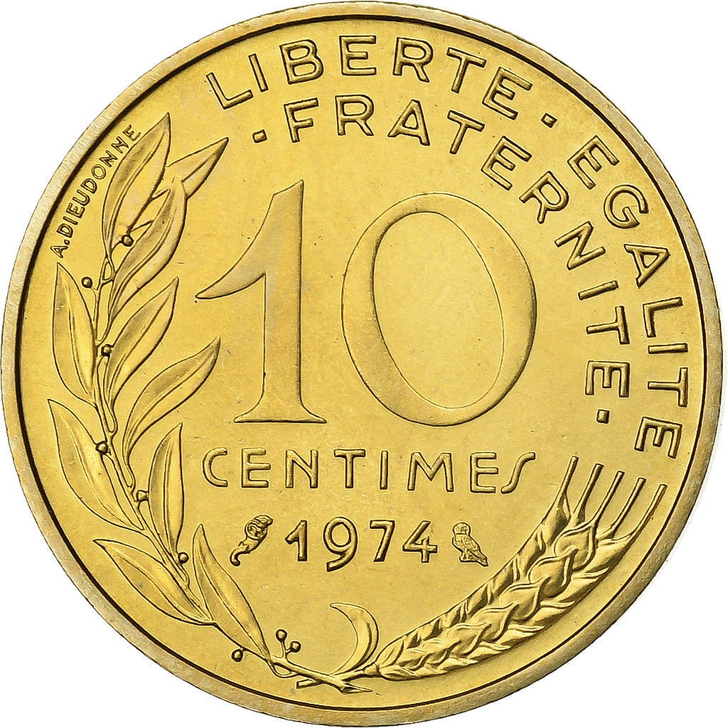 France, 10 Centimes, Marianne, 1974, Paris, FDC, Aluminum-Bronze, MS(65-70)