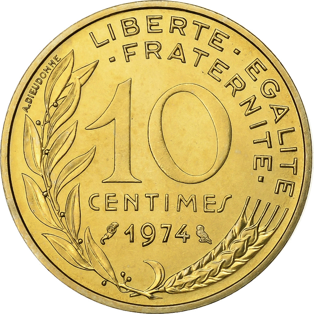 Frankreich, 10 Centimes, Marianne, 1974, Paris, Aluminum-Bronze, STGL