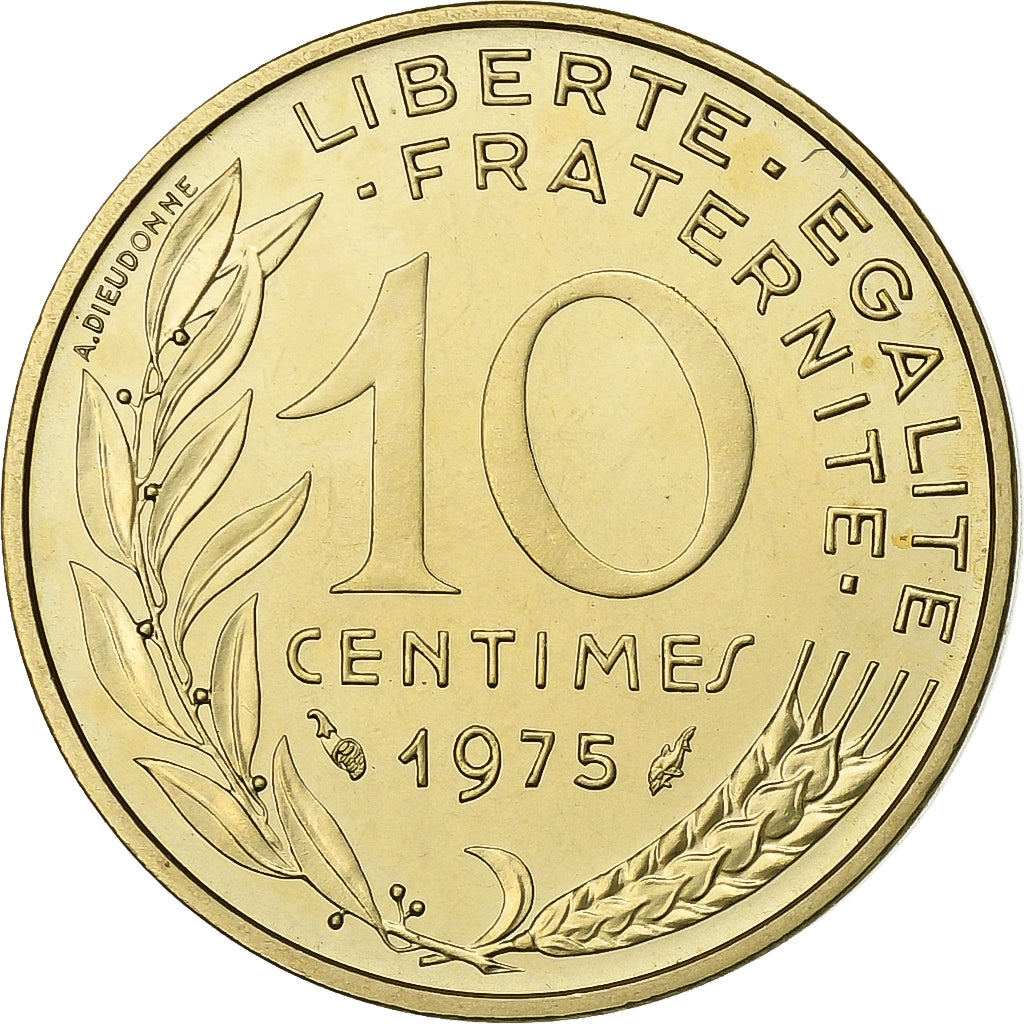 França, 10 Centimes, Marianne, 1975, Paris, série FDC, Alumínio-Bronze