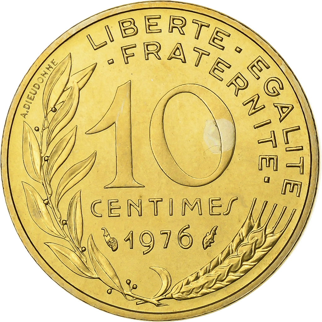 França, 10 Centimes, Marianne, 1976, Paris, série FDC, Alumínio-Bronze