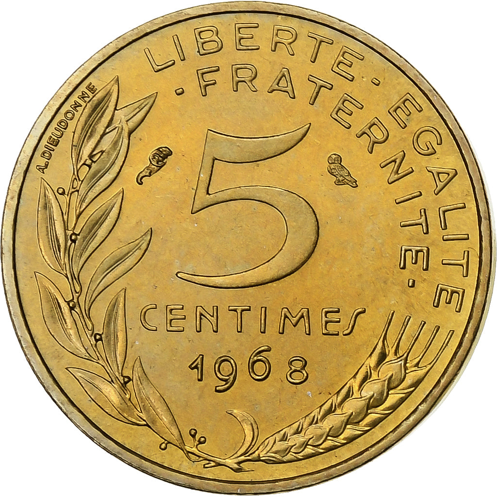 France, 5 Centimes, Marianne, 1968, Paris, FDC, Bronze-Aluminium, FDC
