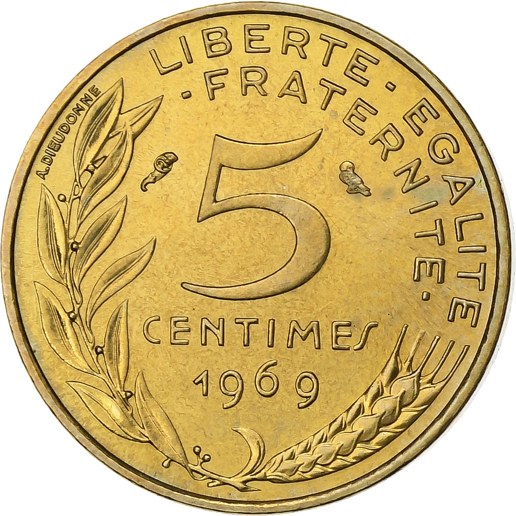 France, 5 Centimes, Marianne, 1969, Paris, FDC, Aluminum-Bronze, MS(65-70)