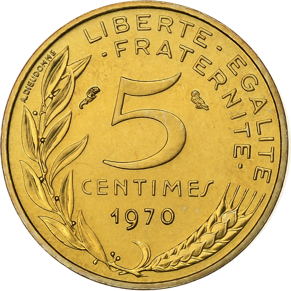Francia, 5 Centimes, Marianne, 1970, Paris, Alluminio-bronzo, FDC, Gadoury:175