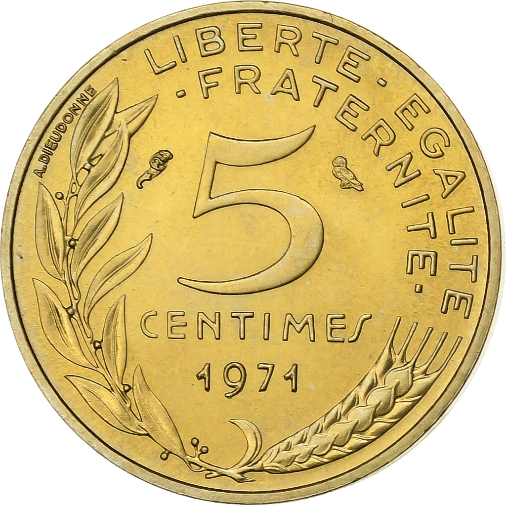 France, 5 Centimes, Marianne, 1971, Paris, FDC, Bronze-Aluminium, FDC