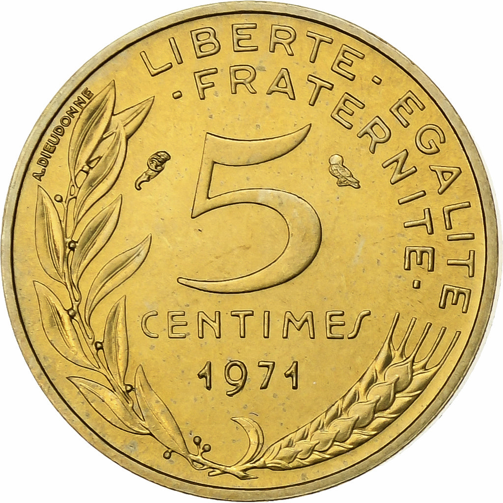 Francja, 5 Centimes, Marianne, 1971, Paris, série FDC, Aluminium-Brąz
