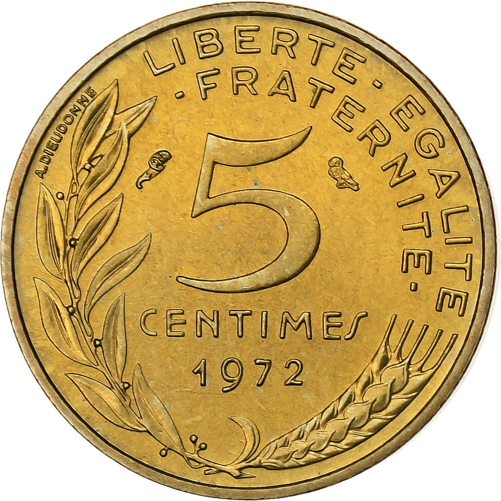 Frankreich, 5 Centimes, Marianne, 1972, Paris, Aluminum-Bronze, STGL