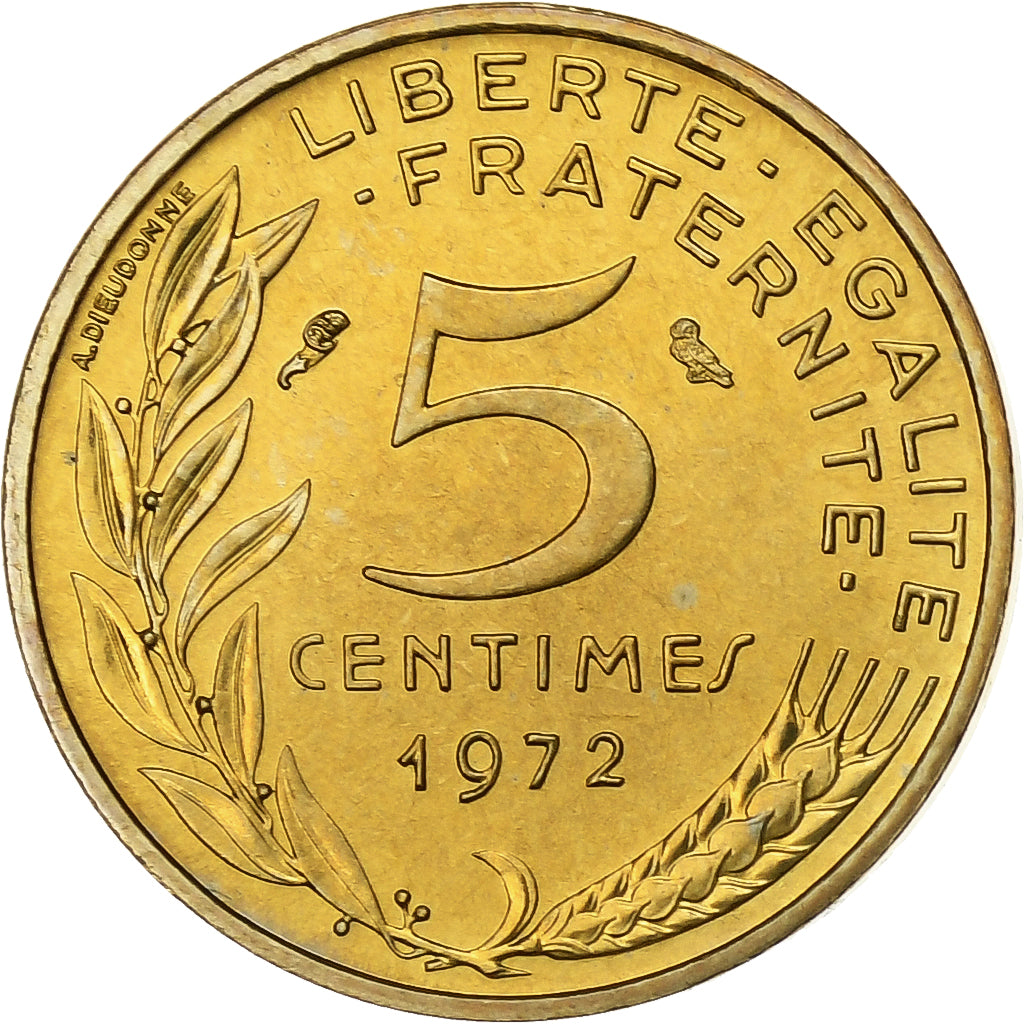 Francja, 5 Centimes, Marianne, 1972, Paris, FDC, Aluminium-Brąz, MS(65-70)