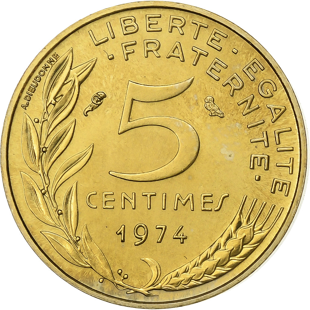 Moneta, Francja, Marianne, 5 Centimes, 1974, Paris, MS(65-70), Aluminium-Brąz