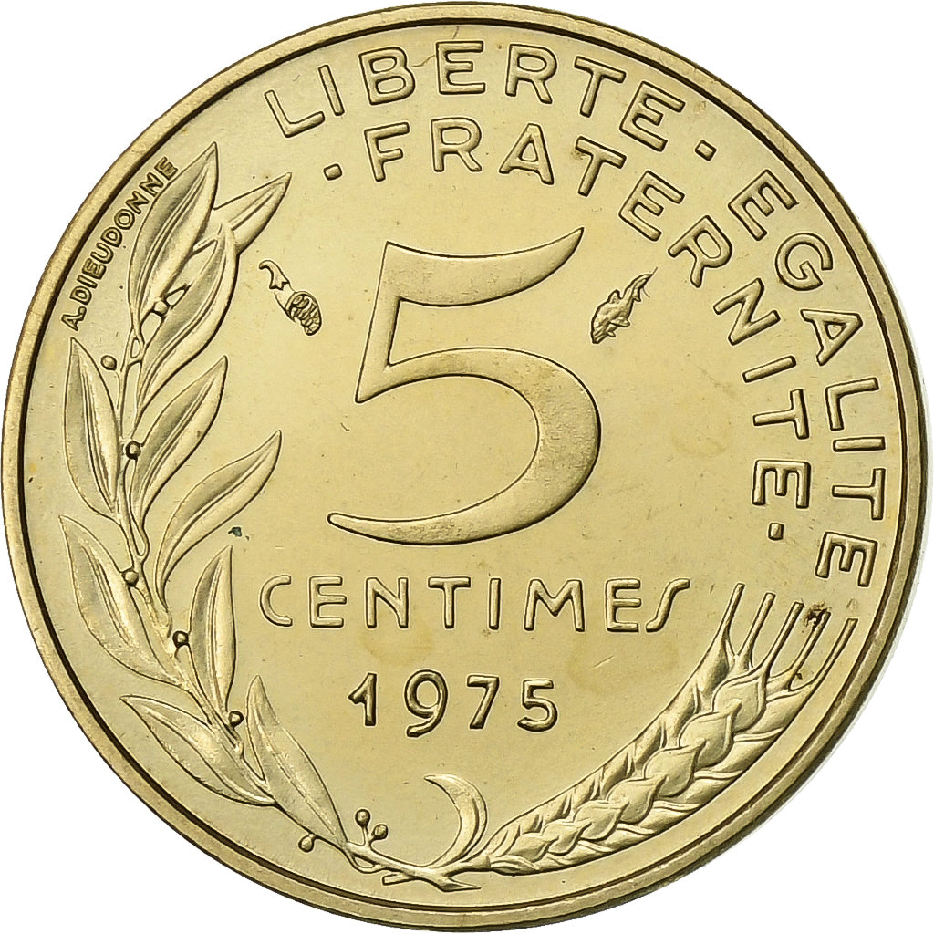 Francja, 5 Centimes, Marianne, 1975, Paris, Aluminium-Brąz, MS(65-70)