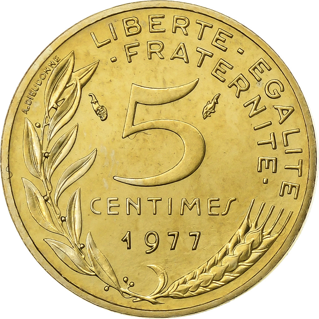 Francia, 5 Centimes, Marianne, 1977, Paris, Aluminio - bronce, FDC, KM:933