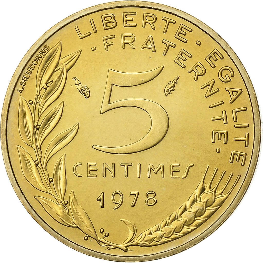 Frankreich, 5 Centimes, Marianne, 1978, Paris, Aluminum-Bronze, STGL