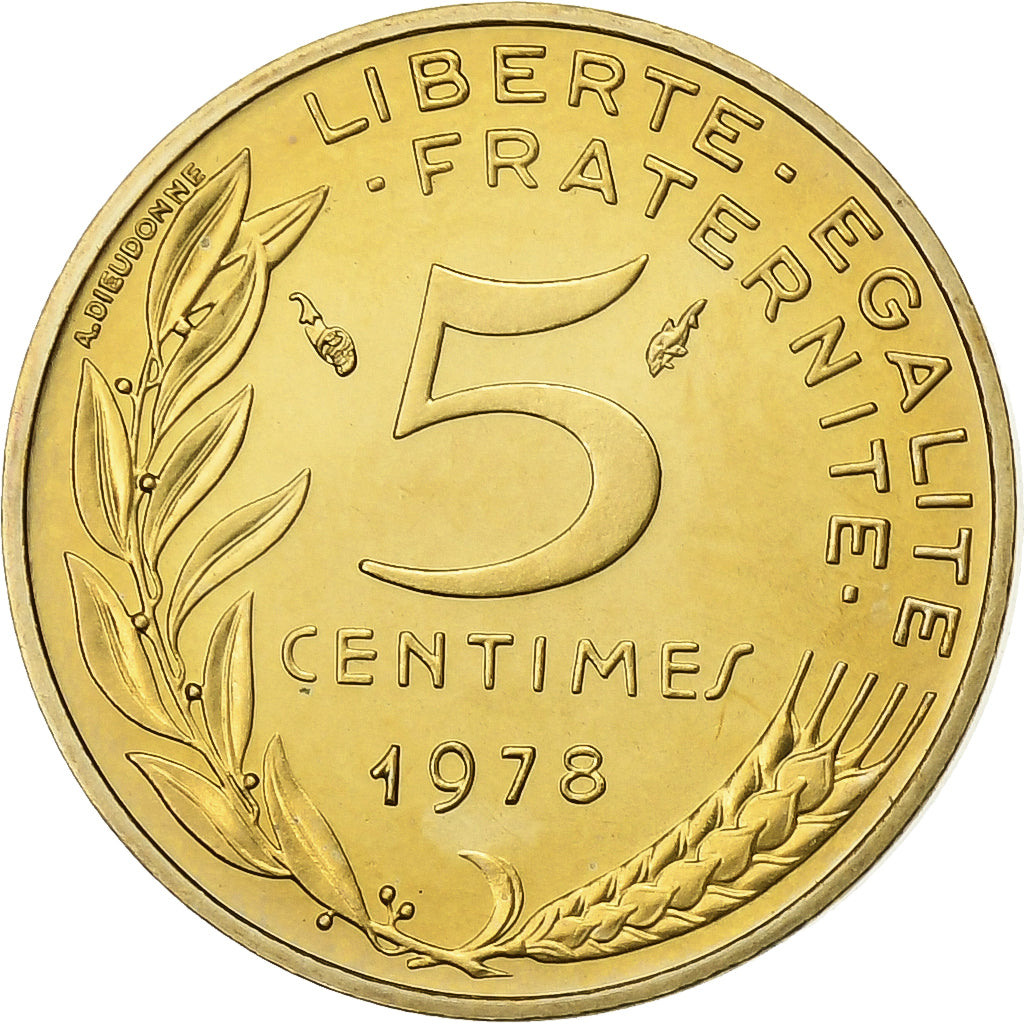France, 5 Centimes, Marianne, 1978, Paris, FDC, Bronze-Aluminium, FDC
