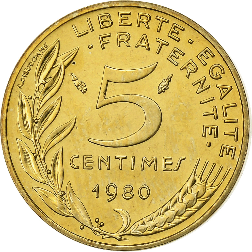 Francia, 5 Centimes, Marianne, 1980, Paris, FDC, Aluminio - bronce, FDC