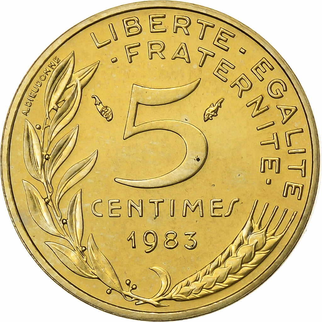 Francia, 5 Centimes, Marianne, 1983, Paris, Aluminio - bronce, FDC, Gadoury:175