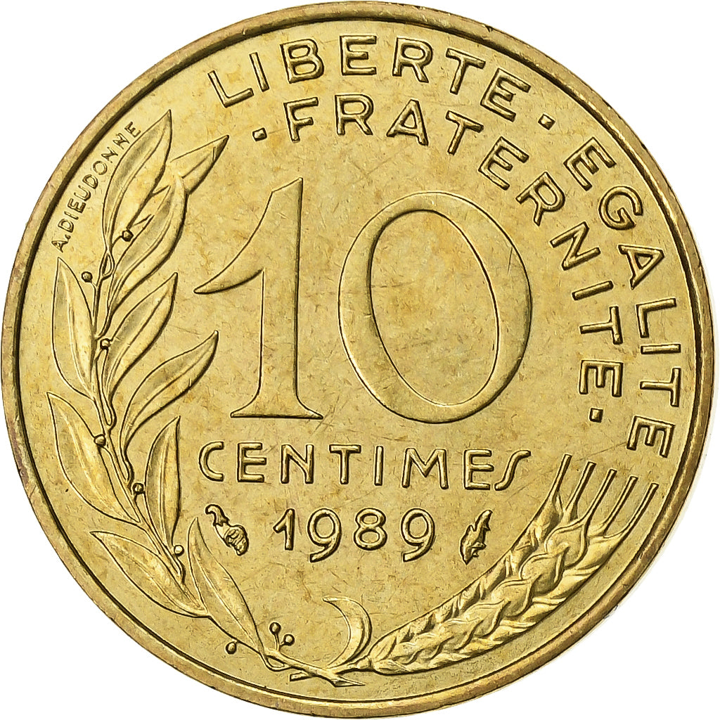 França, 10 Centimes, Marianne, 1989, Paris, Alumínio-Bronze, MS(60-62)