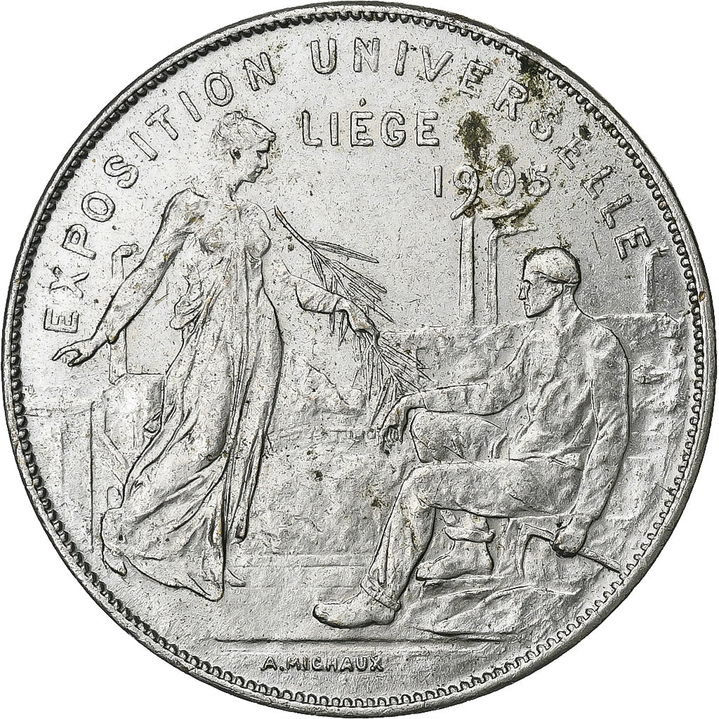 Bélgica, medalha, Exposition Universelle de Liège, 1905, Bronze Prateado