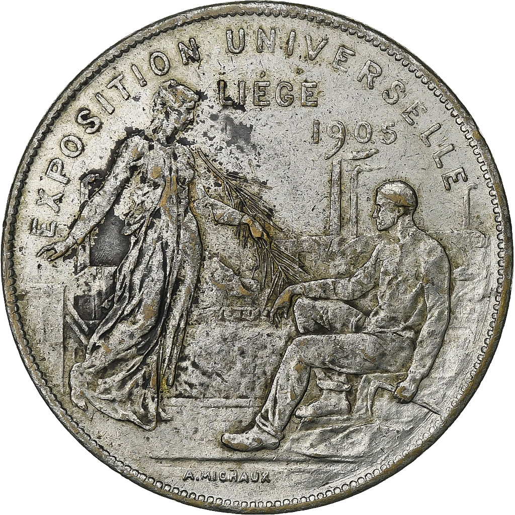 Bélgica, medalha, Exposition Universelle de Liège, 1905, Bronze Prateado