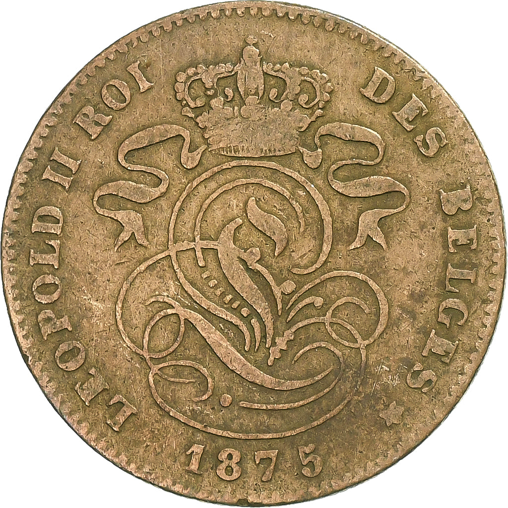 België, 2 Centimes, 1875, Koper, FR+