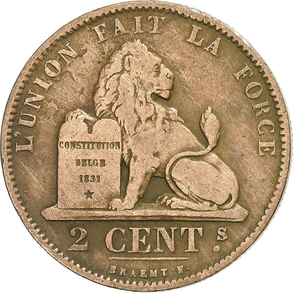 België, 2 Centimes, 1875, Koper, FR+