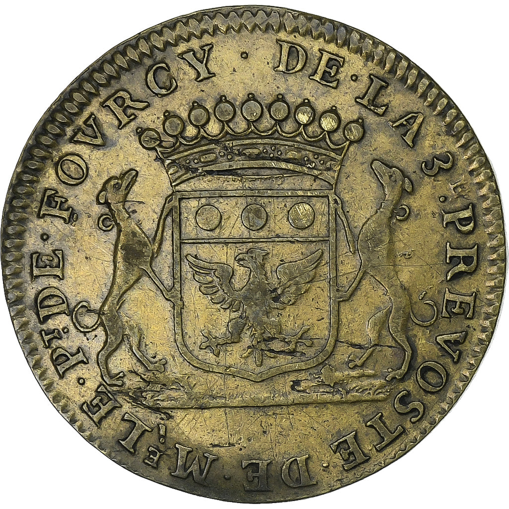France, Token, Prévôt de Paris, Henri de Fourcy, 1689, Brass, VF(30-35)