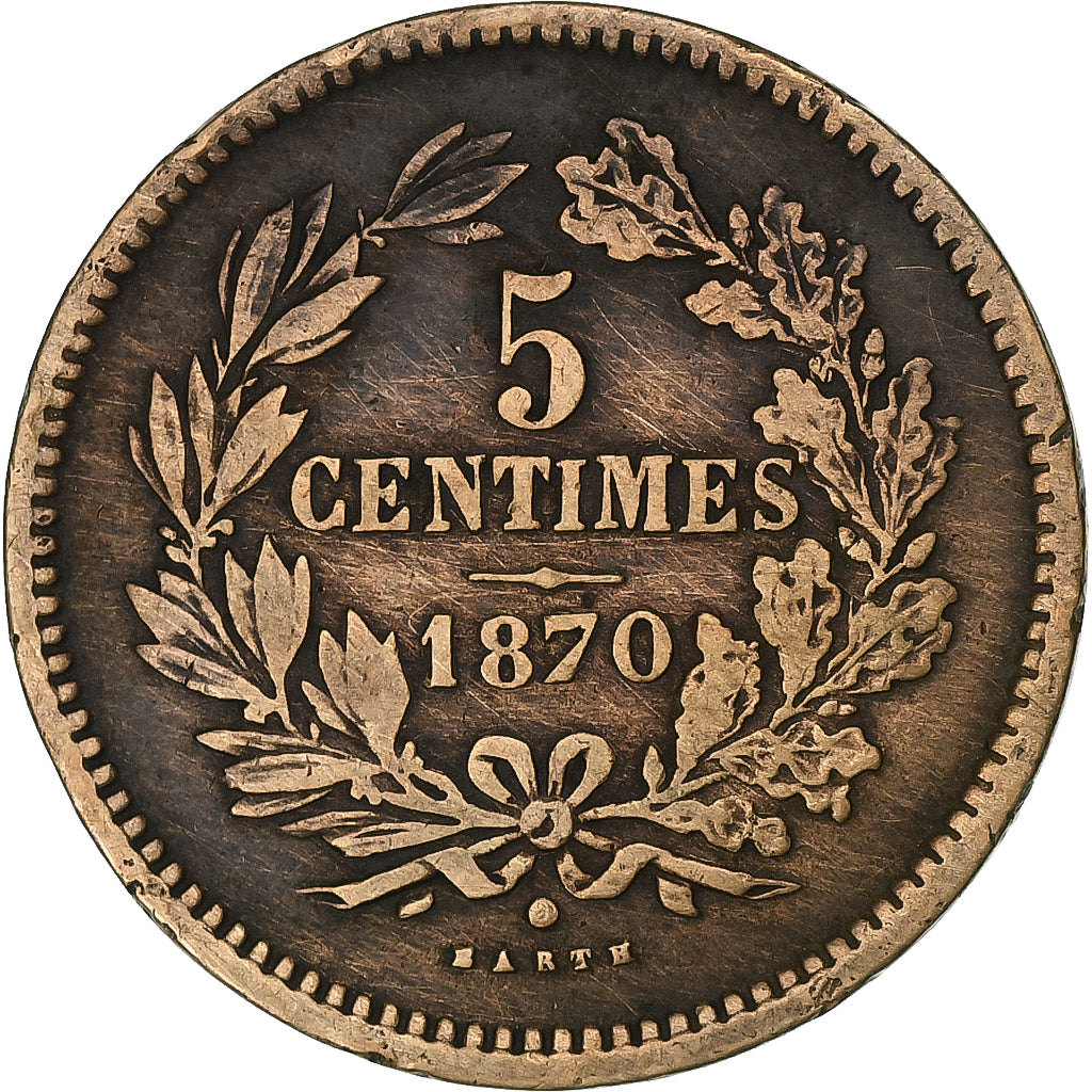 Luxemburgo, William III, 5 Centimes, 1870, Utrecht, Bronze, VF(30-35), KM:22.1