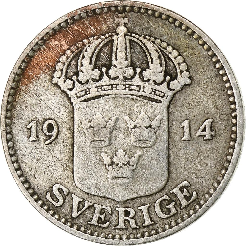 Svezia, Gustaf V, 25 Öre, 1914, Argento, MB+, KM:785