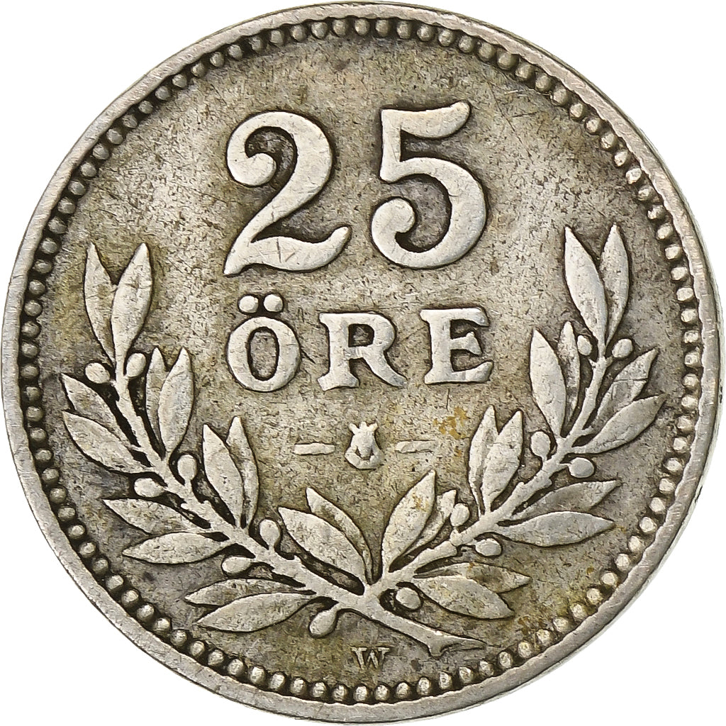 Svezia, Gustaf V, 25 Öre, 1914, Argento, MB+, KM:785