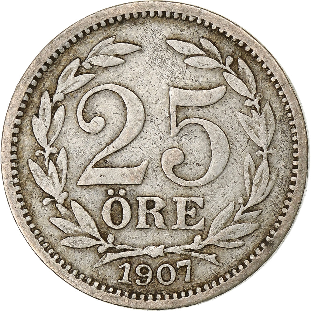 Svezia, Oscar II, 25 Öre, 1907, Argento, MB+, KM:775