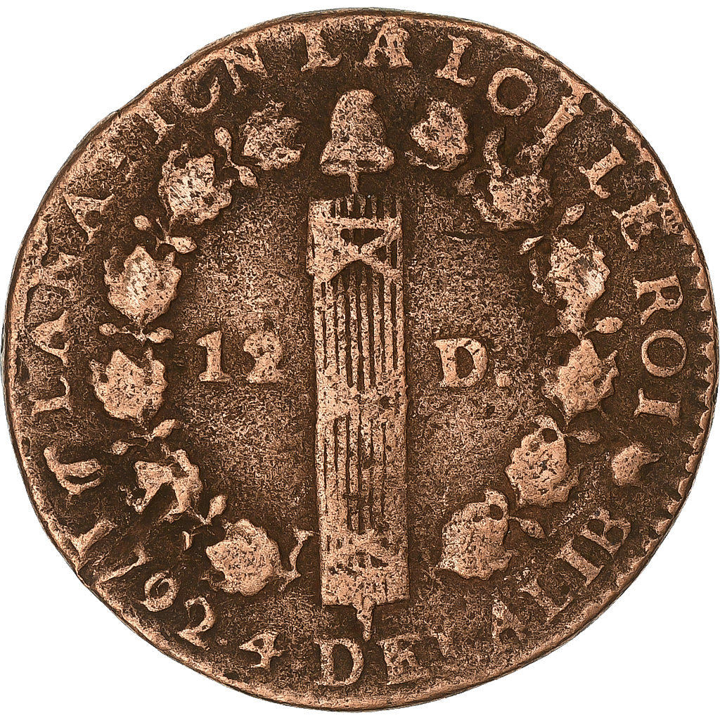 France, 12 Deniers, 12 deniers françois, 1792, Montpellier, Bronze, VF(20-25)