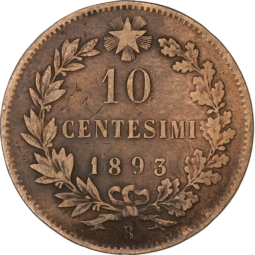 Italy, Umberto I, 10 Centesimi, 1893, Rome, Copper, VF(30-35)