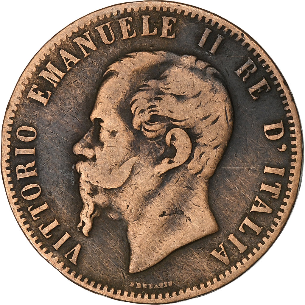 Italy, Vittorio Emanuele II, 10 Centesimi, 1867, Heaton, Copper, VF(20-25)