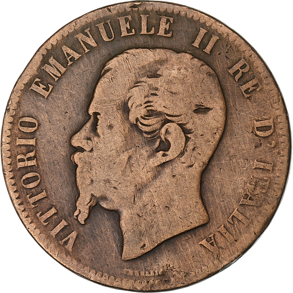 Włochy, Vittorio Emanuele II, 10 Centesimi, 1863, Milan, Miedź, VF(20-25)