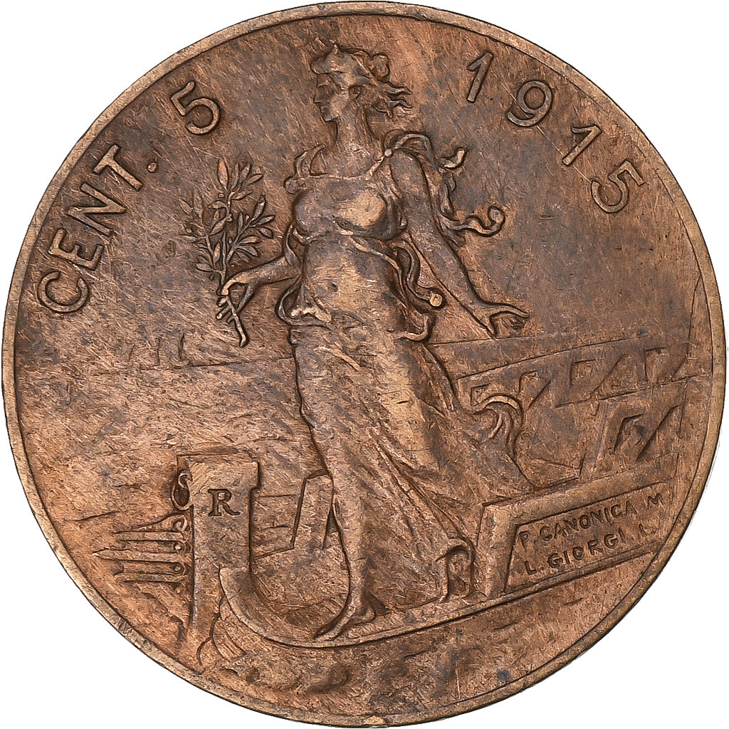 Italia, Vittorio Emanuele III, 5 Centesimi, 1915, Rome, Bronzo, BB, KM:42