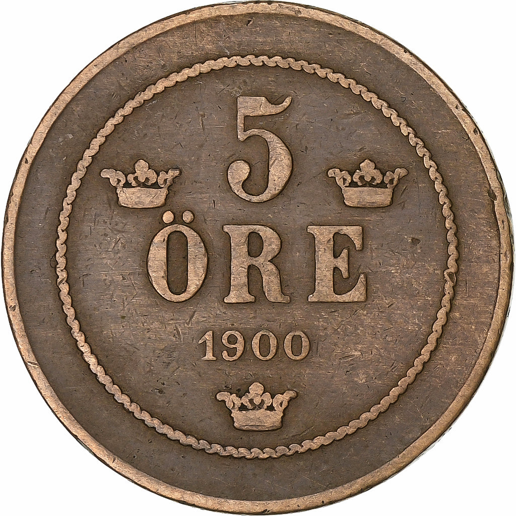 Sweden, Christian IX, 5 Öre, 1900, Copenhagen, Bronze, VF(30-35)