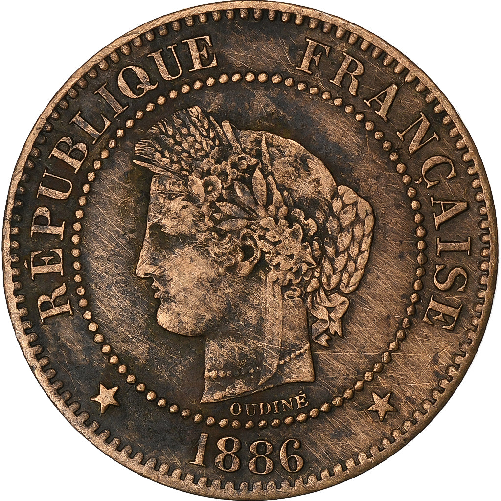 Frankrijk, 2 Centimes, Cérès, 1886, Paris, Bronzen, FR+, Gadoury:105, KM:827.1