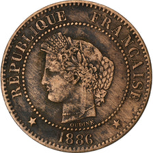 France, 2 Centimes, Cérès, 1886, Paris, Bronze, TB+, Gadoury:105, KM:827.1